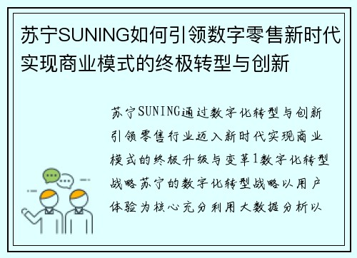 苏宁SUNING如何引领数字零售新时代实现商业模式的终极转型与创新