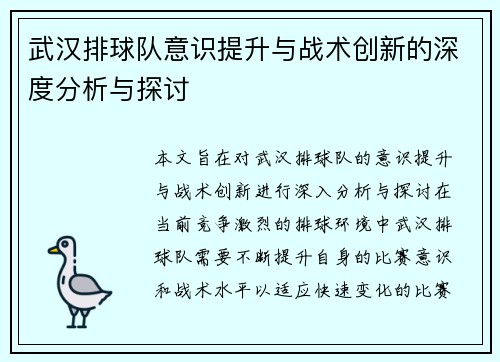 武汉排球队意识提升与战术创新的深度分析与探讨