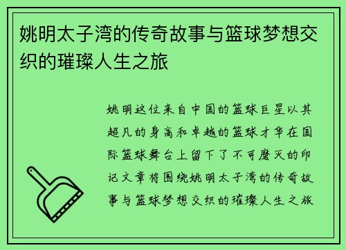 姚明太子湾的传奇故事与篮球梦想交织的璀璨人生之旅